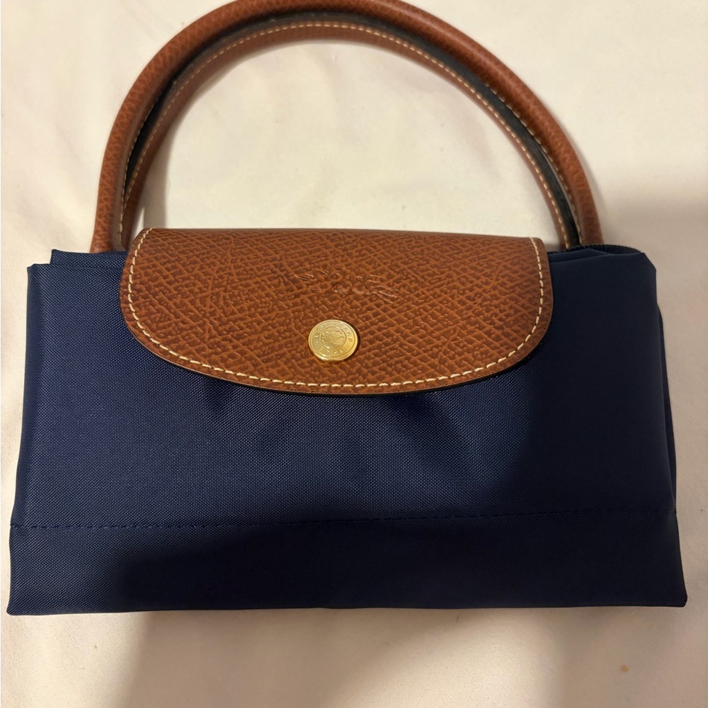 Longchamp Navy and Brown Shoulder Bag
